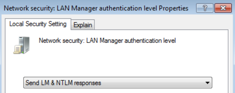 NTLM Authentication Level: Sent LM & NTLM responses